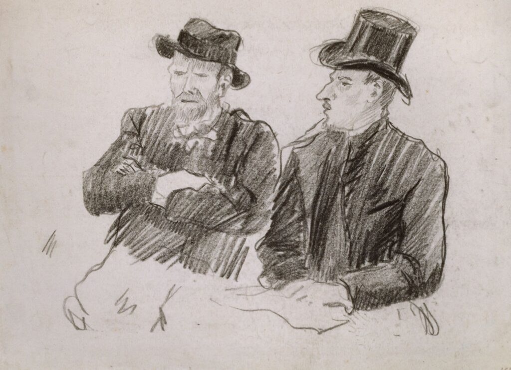 Drawing by Lucien Pissarro of Vincent van Gogh and his brother Theo van Gogh in a conversation from 1887